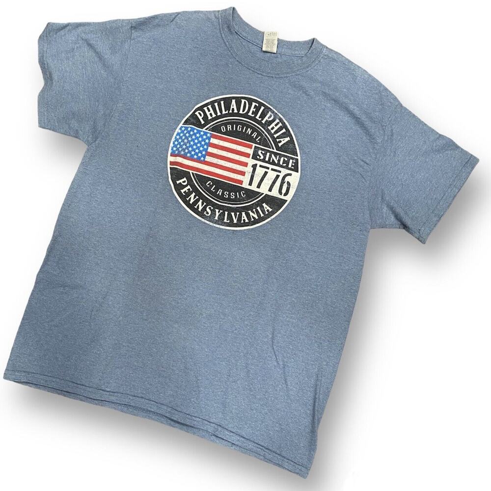 Philadelphia Pennsylvania T-Shirt Men's Large Blue Short Sleeve Graphic Tee